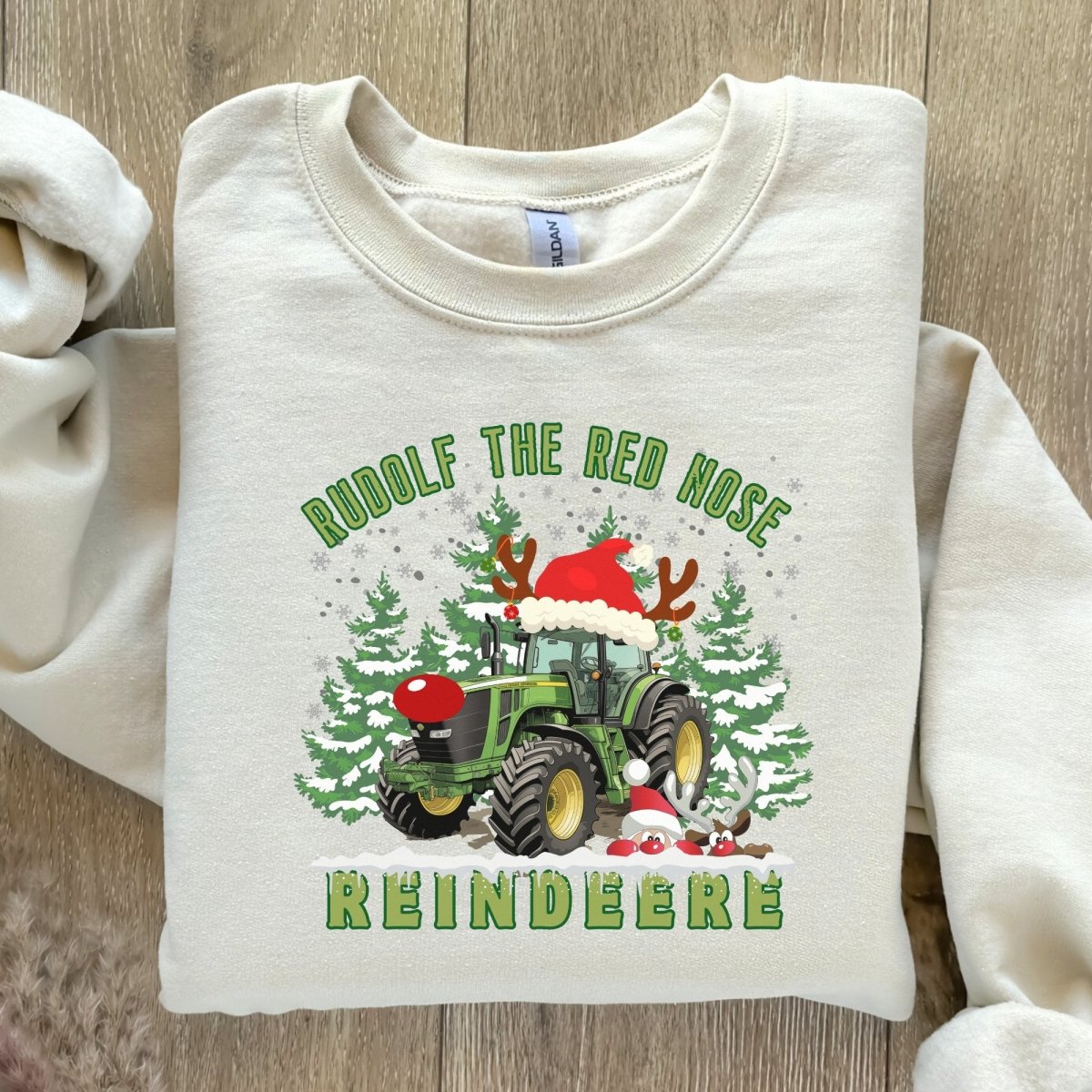Farmer Christmas Sweater - High Quality Green Tractor Sweatshirt, Gift for Farmer, Rudolf the Red Nose Reindeer, Gift for Tractor Lover - Everything Pixel