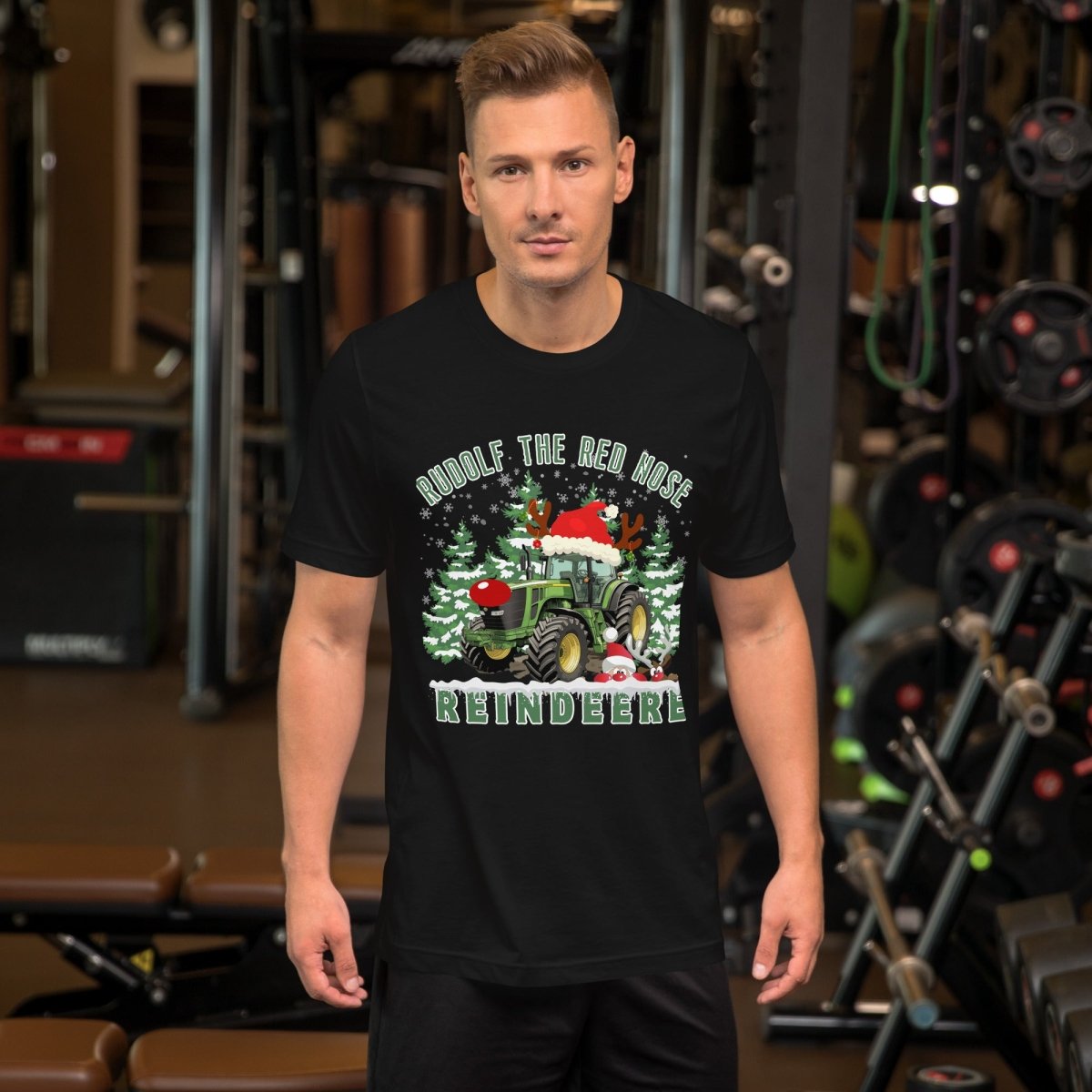 Farmer Christmas T-Shirt - High Quality Green Tractor Shirt, Funny Gift for Farmer, Rudolf the Red Nose Reindeer, Gift for Tractor Lover - Everything Pixel