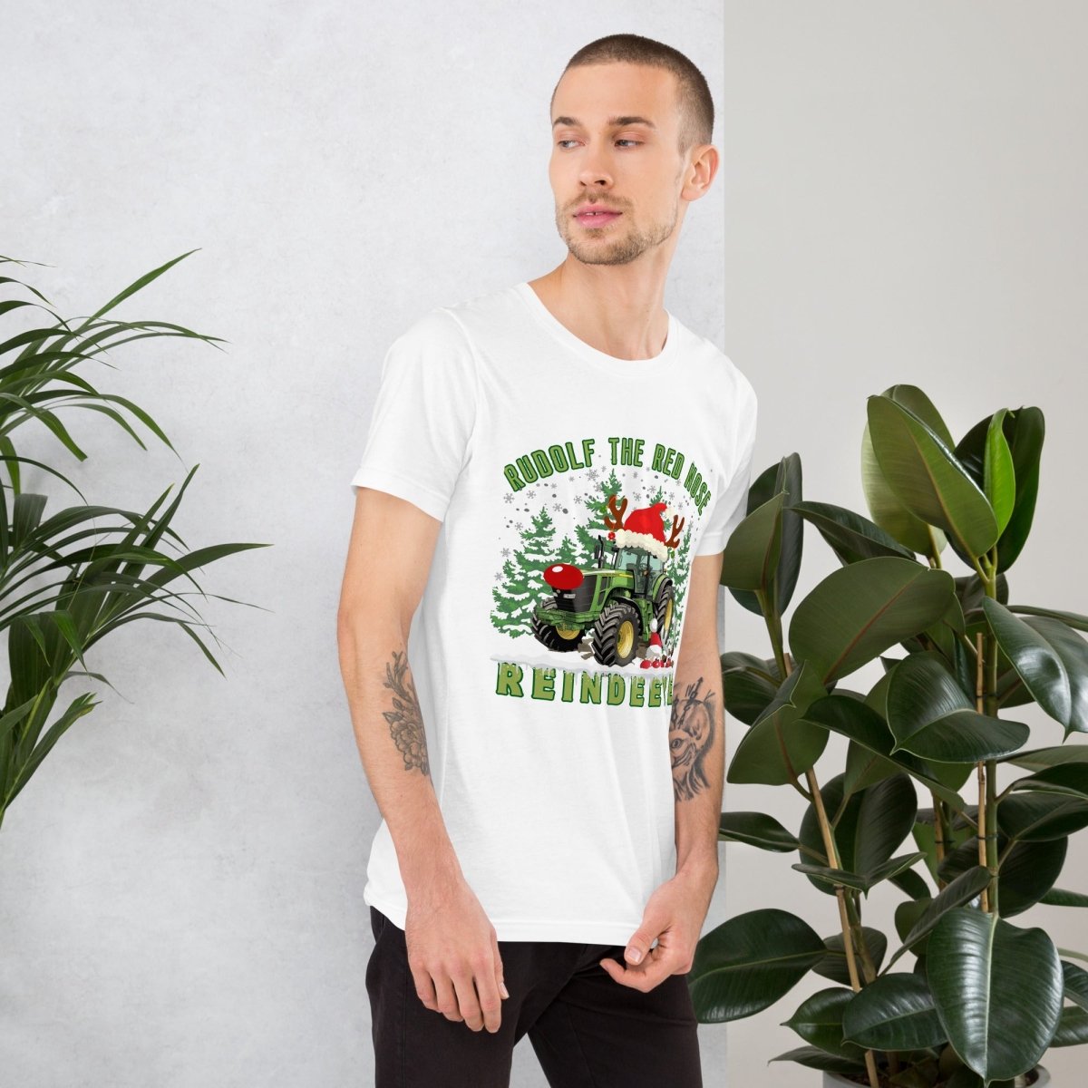 Farmer Christmas T-Shirt - High Quality Green Tractor Shirt, Funny Gift for Farmer, Rudolf the Red Nose Reindeer, Gift for Tractor Lover - Everything Pixel