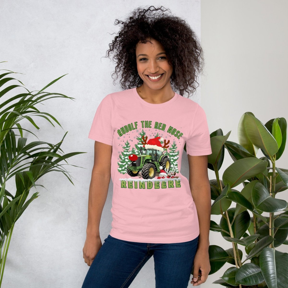 Farmer Christmas T-Shirt - High Quality Green Tractor Shirt, Funny Gift for Farmer, Rudolf the Red Nose Reindeer, Gift for Tractor Lover - Everything Pixel