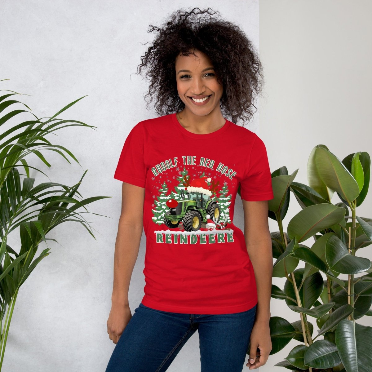 Farmer Christmas T-Shirt - High Quality Green Tractor Shirt, Funny Gift for Farmer, Rudolf the Red Nose Reindeer, Gift for Tractor Lover - Everything Pixel