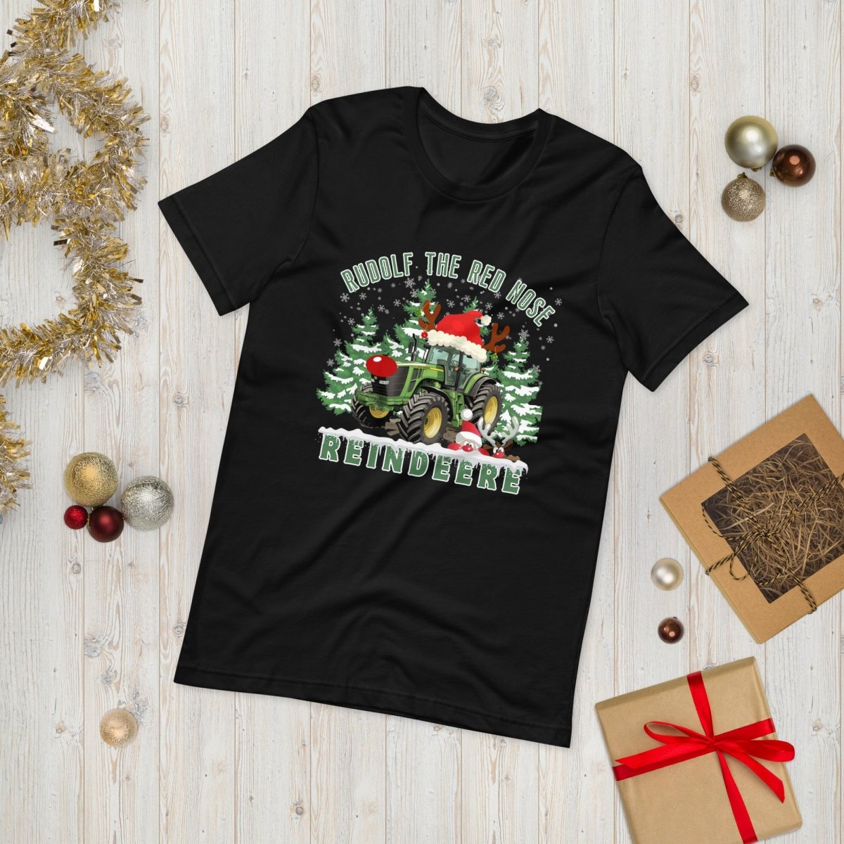 Farmer Christmas T-Shirt - High Quality Green Tractor Shirt, Funny Gift for Farmer, Rudolf the Red Nose Reindeer, Gift for Tractor Lover - Everything Pixel