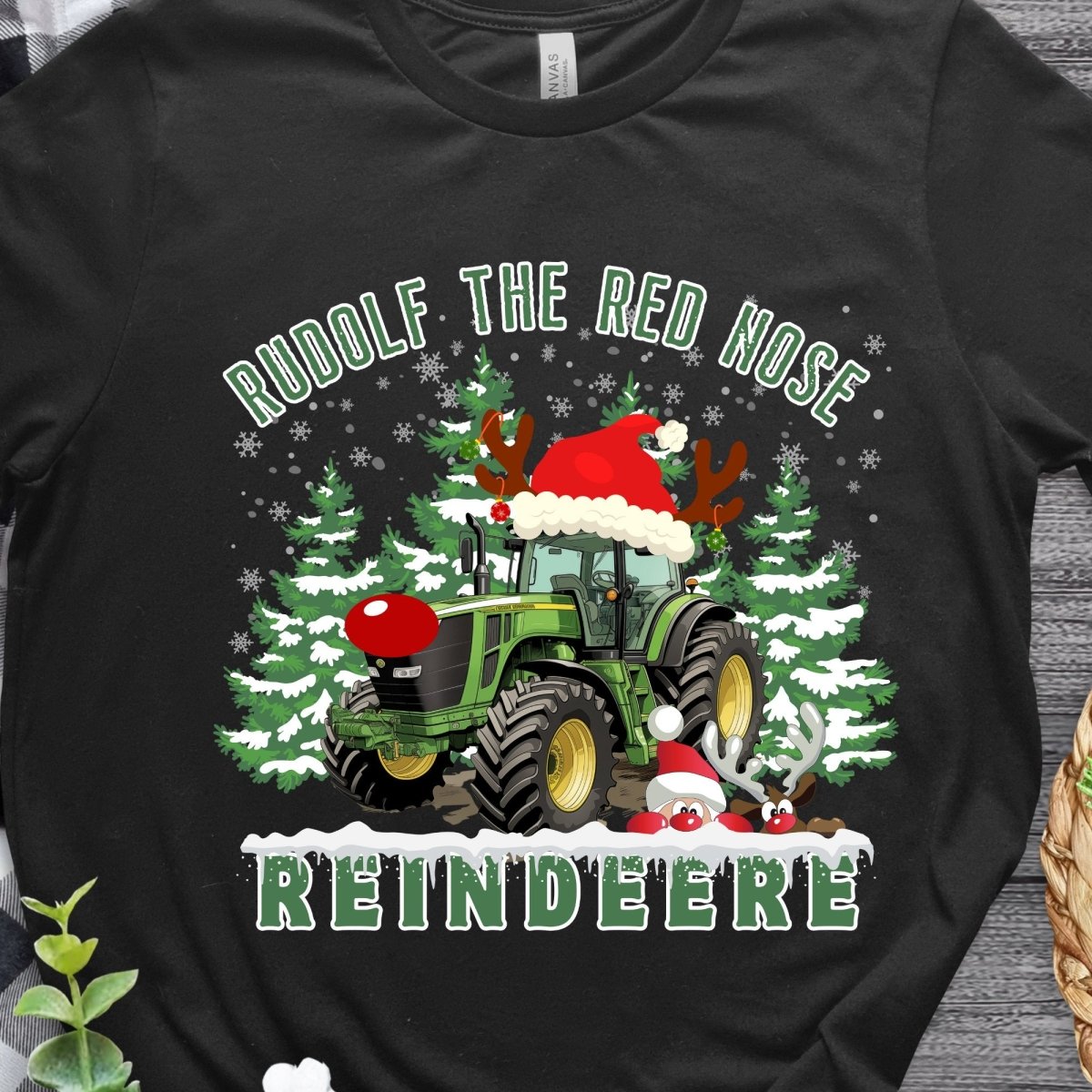 Farmer Christmas T-Shirt - High Quality Green Tractor Shirt, Funny Gift for Farmer, Rudolf the Red Nose Reindeer, Gift for Tractor Lover - Everything Pixel