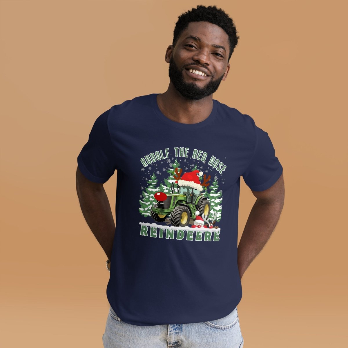 Farmer Christmas T-Shirt - High Quality Green Tractor Shirt, Funny Gift for Farmer, Rudolf the Red Nose Reindeer, Gift for Tractor Lover - Everything Pixel