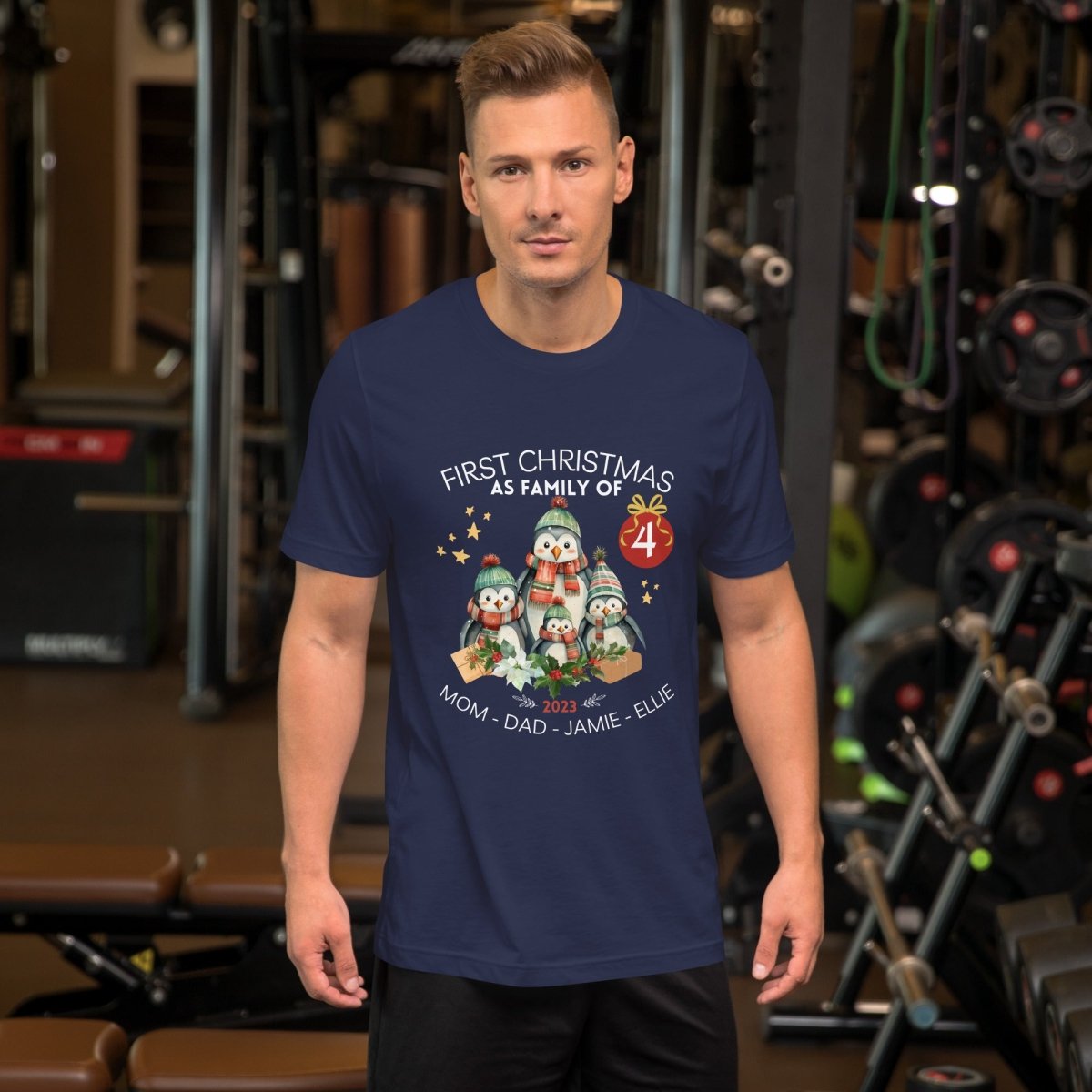 First Christmas as Family of Four - Personalised High Quality Unisex T-Shirt, Cute Custom Tee, First Holiday second Child, Matching Shirt - Everything Pixel