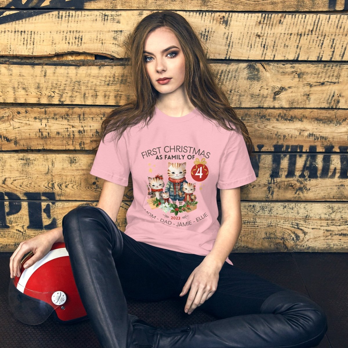 First Christmas as Family of Four - Personalised High Quality Unisex T-Shirt, Cute Custom Tee, First Holiday second Child, Matching Shirt - Everything Pixel