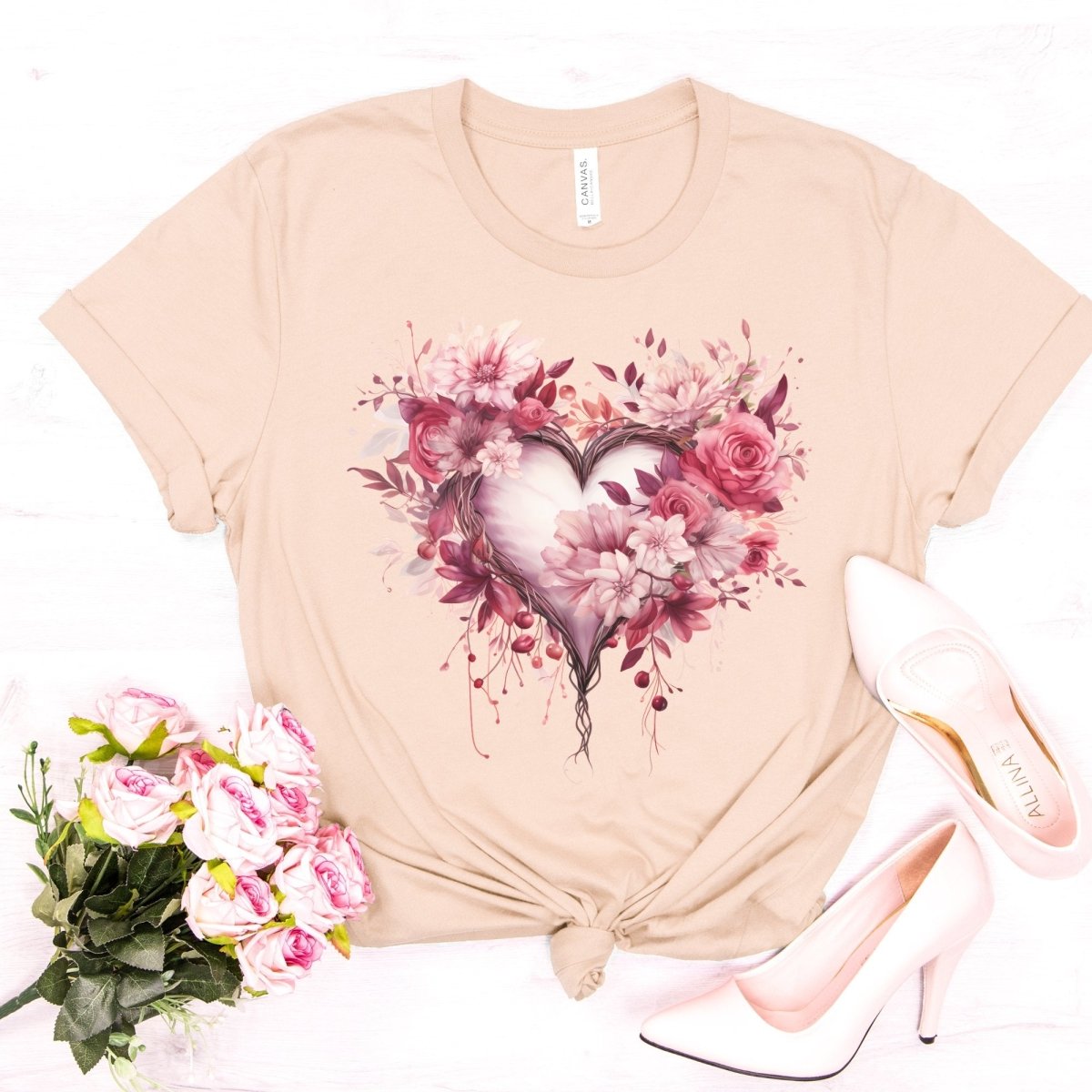 Flower Heart T-Shirt High Quality Floral Heart Valentines Day Shirt Love Gift for Her Love Tee Anniversary Shirt Cute Heart Tee Love Shirt - Everything Pixel