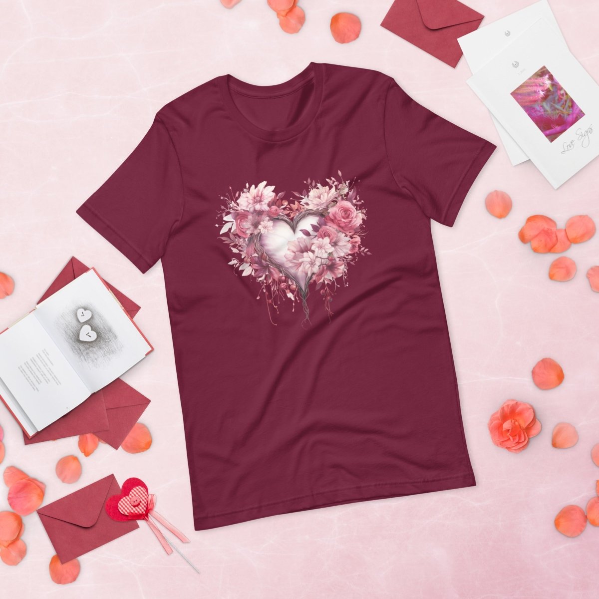 Flower Heart T-Shirt High Quality Floral Heart Valentines Day Shirt Love Gift for Her Love Tee Anniversary Shirt Cute Heart Tee Love Shirt - Everything Pixel