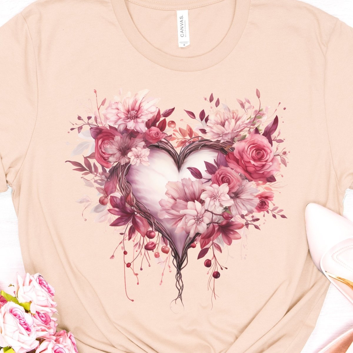 Flower Heart T-Shirt High Quality Floral Heart Valentines Day Shirt Love Gift for Her Love Tee Anniversary Shirt Cute Heart Tee Love Shirt - Everything Pixel