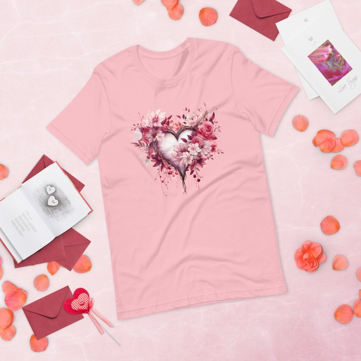 Flower Heart T-Shirt High Quality Floral Heart Valentines Day Shirt Love Gift for Her Love Tee Anniversary Shirt Cute Heart Tee Love Shirt - Everything Pixel