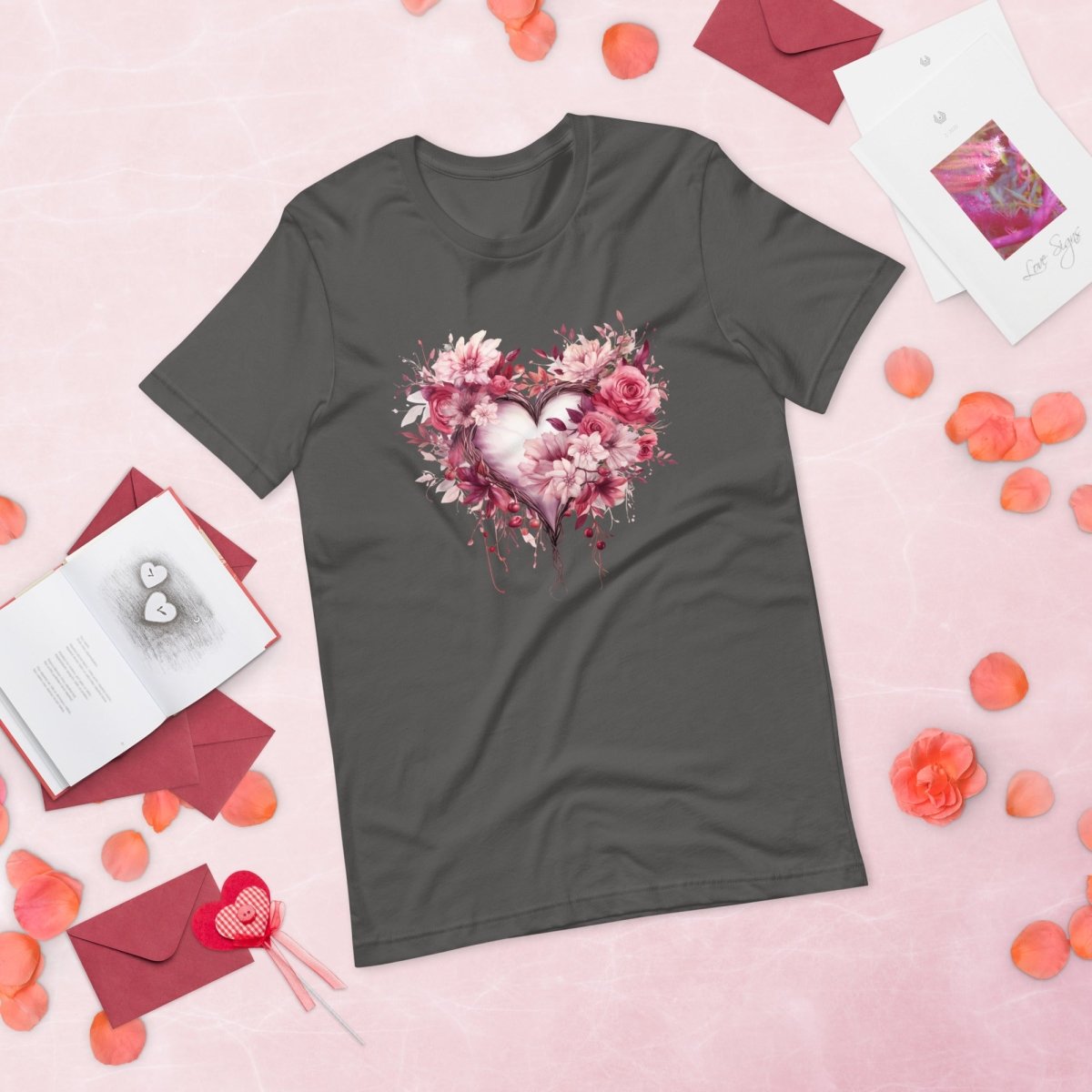 Flower Heart T-Shirt High Quality Floral Heart Valentines Day Shirt Love Gift for Her Love Tee Anniversary Shirt Cute Heart Tee Love Shirt - Everything Pixel