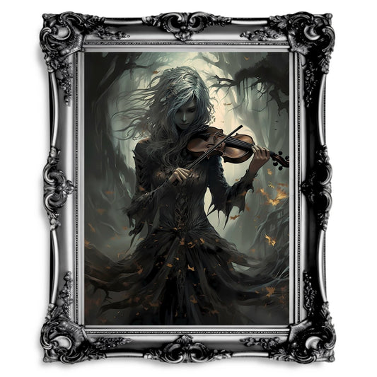 Forest Maiden playing Violin Wall Art Autumn Decor Dark Cottagecore Victorian - Paper Poster Print - Everything Pixel