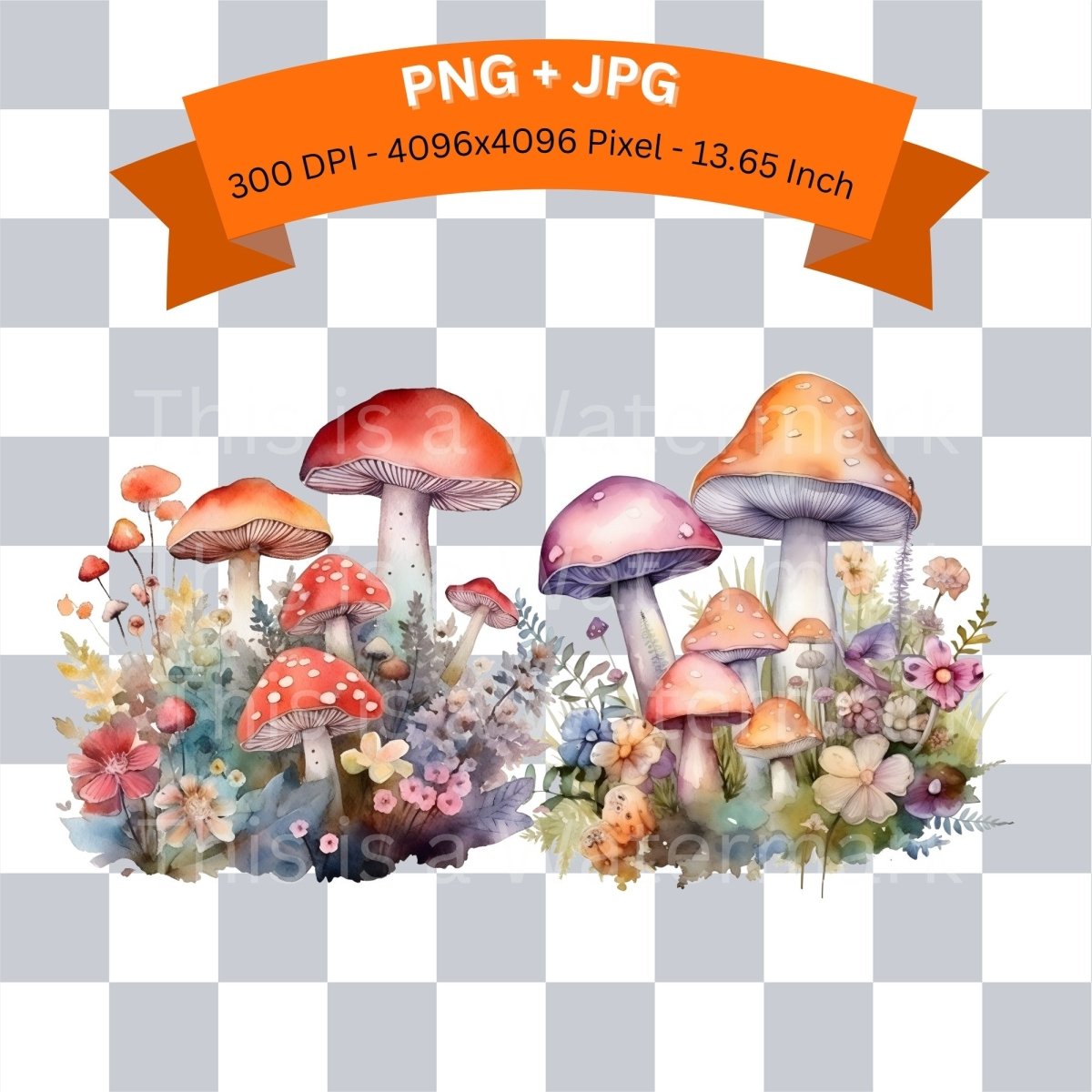 Forest Mushrooms with Flowers 6+6 PNG Bundle for Sublimation & Clipart - Everything Pixel