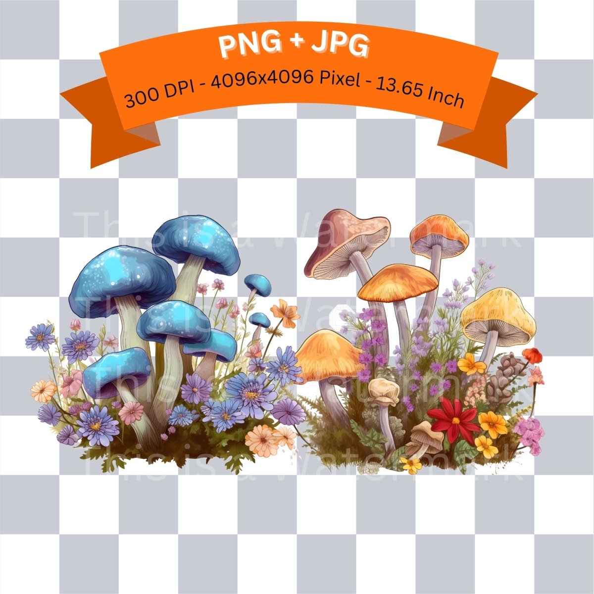 Forest Mushrooms with Flowers 6+6 PNG Bundle for Sublimation & Clipart - Everything Pixel