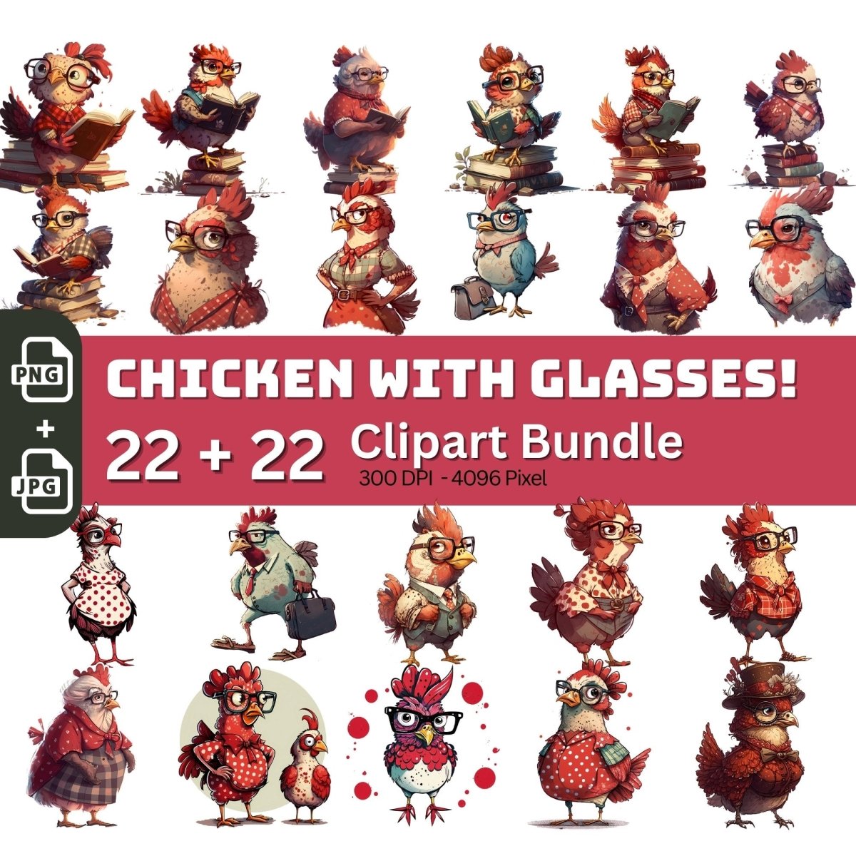 Funny Chickens 22+22 PNG Clip Art Mega Bundle Sublimation & Clipart - Everything Pixel