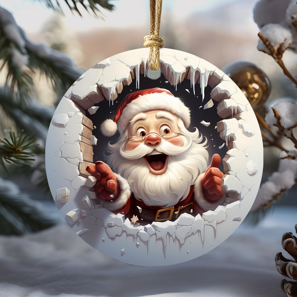 Funny Christmas Ornaments Set of 20 Round Ceramic Ornaments Cute Characters 3D Break Through Wall Style Festive Christmas Tree Decoration - Everything Pixel