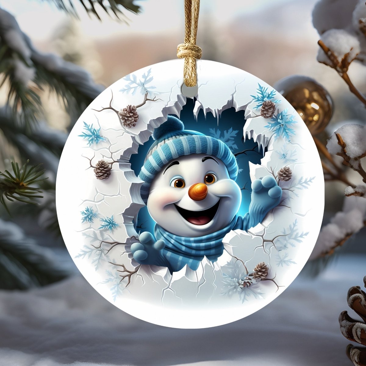 Funny Christmas Ornaments Set of 20 Round Ceramic Ornaments Cute Characters 3D Break Through Wall Style Festive Christmas Tree Decoration - Everything Pixel