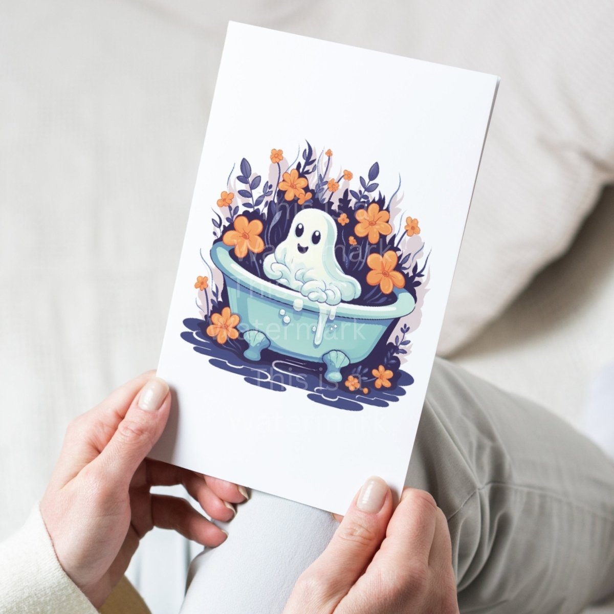 Ghost in Bathtub Clipart 7+7 PNG Bundle Halloween T-Shirt Design Invitation Card Graphic Paper Crafting Floral Hippie Ghost Artwork - Everything Pixel
