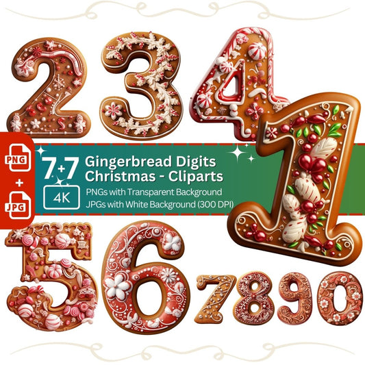 Gingerbread Digits 10x PNG Clipart Bundle Christmas Font Clipart - Everything Pixel