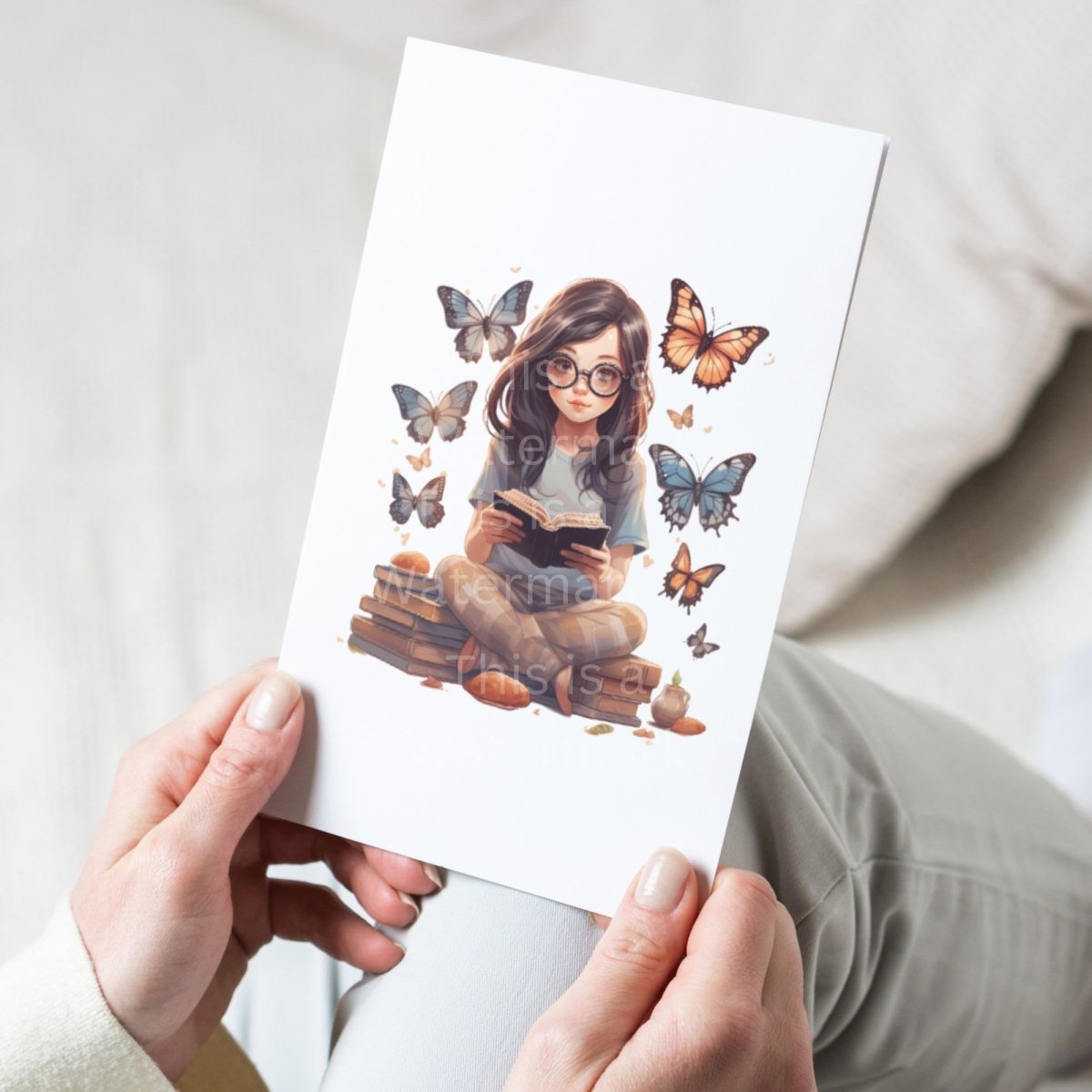 Girl reading with Butterflies PNG Clip Art Bundle for Book Lovers Sublimation Tumbler Card Making T-Shirt Nursery Art Scrapbook Design - Everything Pixel
