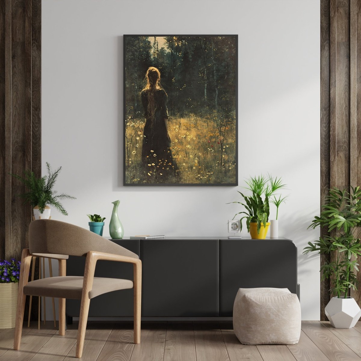 Goddess Ostara in Spring Meadow - Vintage Pagan Wall Art Print - Everything Pixel