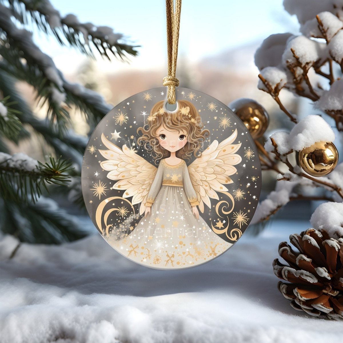 Gold Christmas Ornaments 20 PNG Printable Bundle Sublimation Design Festive Round Stickers Cute Animal Clipart Golden Stylish Graphics - Everything Pixel