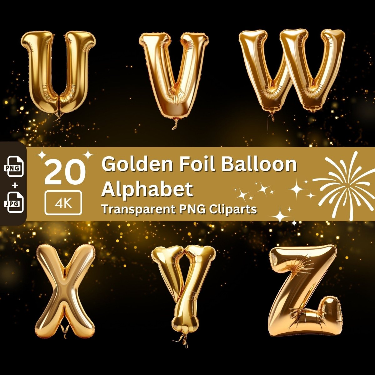 Gold Foil Balloon Alphabet Cliparts 26 PNG Bundle Golden Balloon Letters Birthday New Year Celebration Golden Party Balloons Foil Letters - Everything Pixel