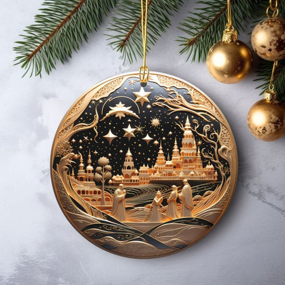 Golden Ornaments Set of 20 Round Ceramic Ornaments Gold Metallic 3D Style Print on Ornament (no Relief) Festive Christmas Tree Decoration - Everything Pixel
