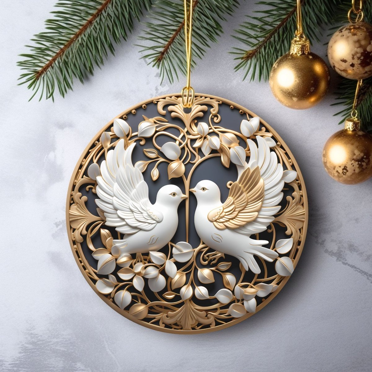 Golden Ornaments Set of 20 Round Ceramic Ornaments Gold Metallic 3D Style Print on Ornament (no Relief) Festive Christmas Tree Decoration - Everything Pixel