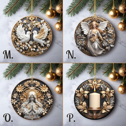 Golden Ornaments Set of 20 Round Ceramic Ornaments Gold Metallic 3D Style Print on Ornament (no Relief) Festive Christmas Tree Decoration - Everything Pixel