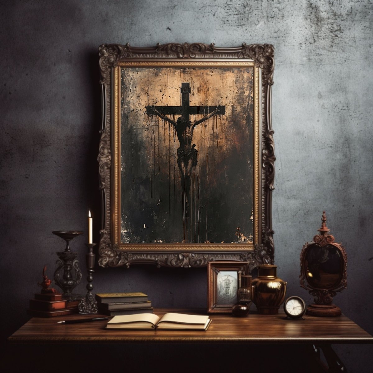 Gothic Crucifixion of Christ - Dark Grunge Wall Art Print - Everything Pixel