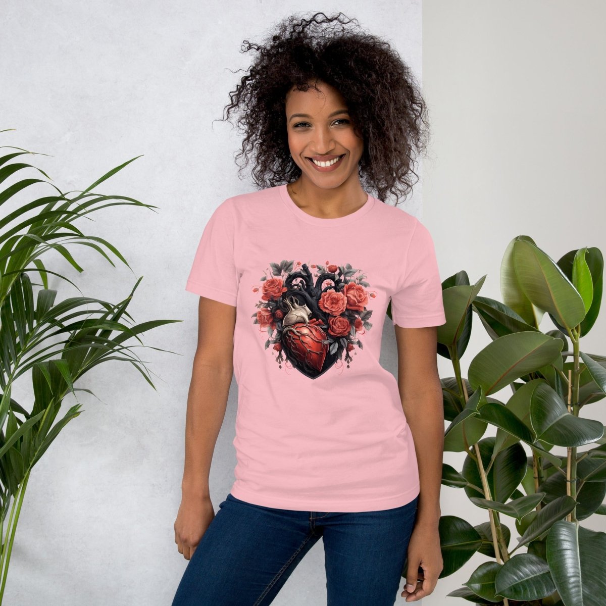 Gothic Heart T-Shirt High Quality Floral Heart Valentines Day Shirt Love Gift for Her Love Tee Gothic Heart Tee Love Shirt Dark Love - Everything Pixel