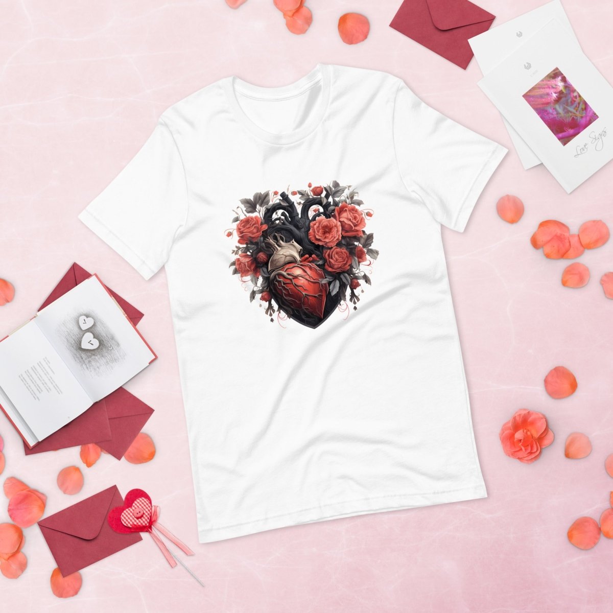 Gothic Heart T-Shirt High Quality Floral Heart Valentines Day Shirt Love Gift for Her Love Tee Gothic Heart Tee Love Shirt Dark Love - Everything Pixel