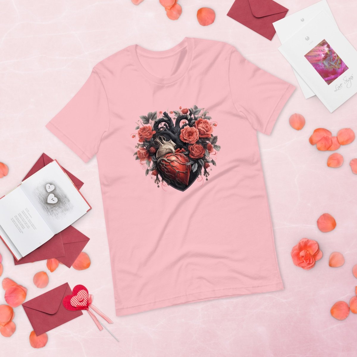 Gothic Heart T-Shirt High Quality Floral Heart Valentines Day Shirt Love Gift for Her Love Tee Gothic Heart Tee Love Shirt Dark Love - Everything Pixel