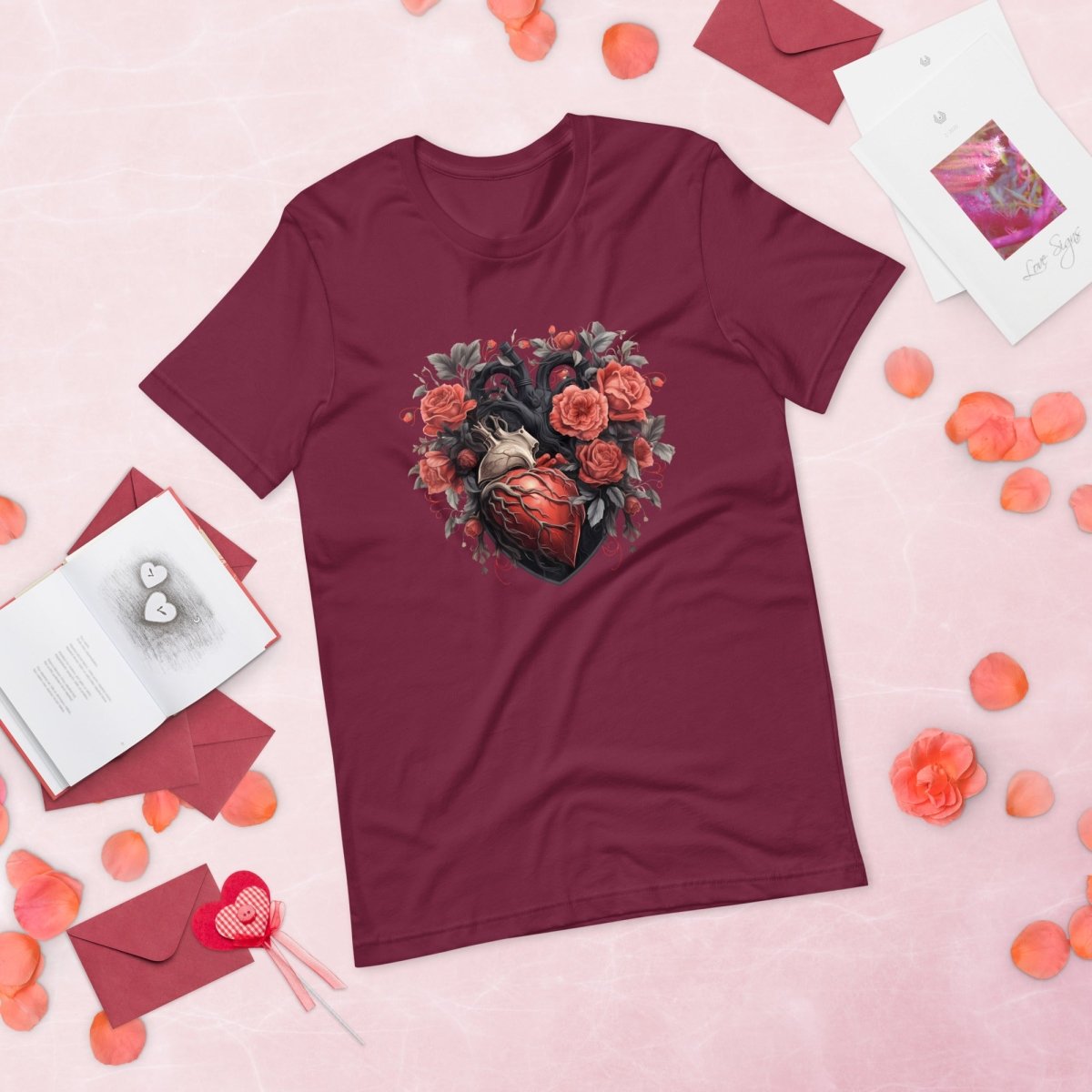 Gothic Heart T-Shirt High Quality Floral Heart Valentines Day Shirt Love Gift for Her Love Tee Gothic Heart Tee Love Shirt Dark Love - Everything Pixel