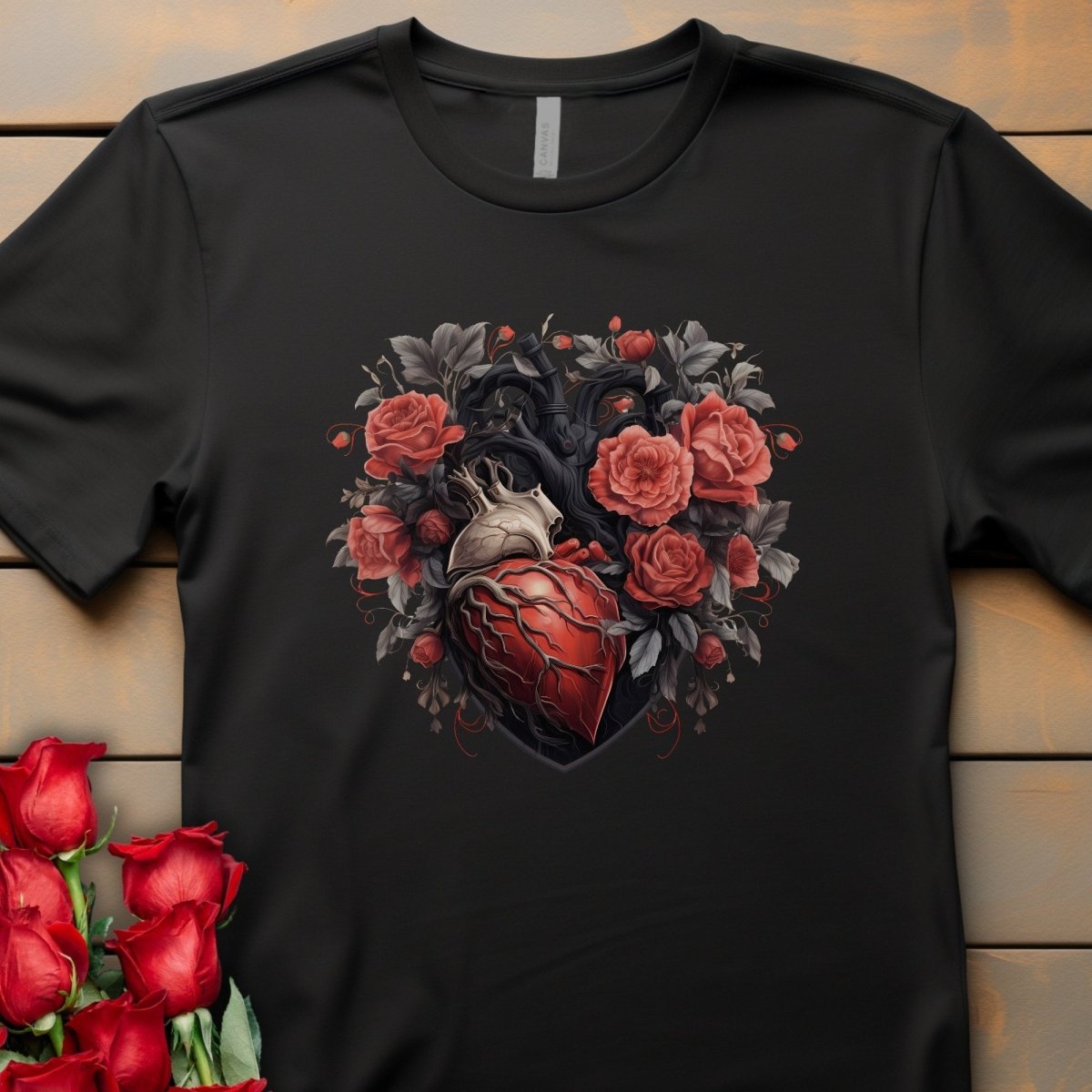 Gothic Heart T-Shirt High Quality Floral Heart Valentines Day Shirt Love Gift for Her Love Tee Gothic Heart Tee Love Shirt Dark Love - Everything Pixel