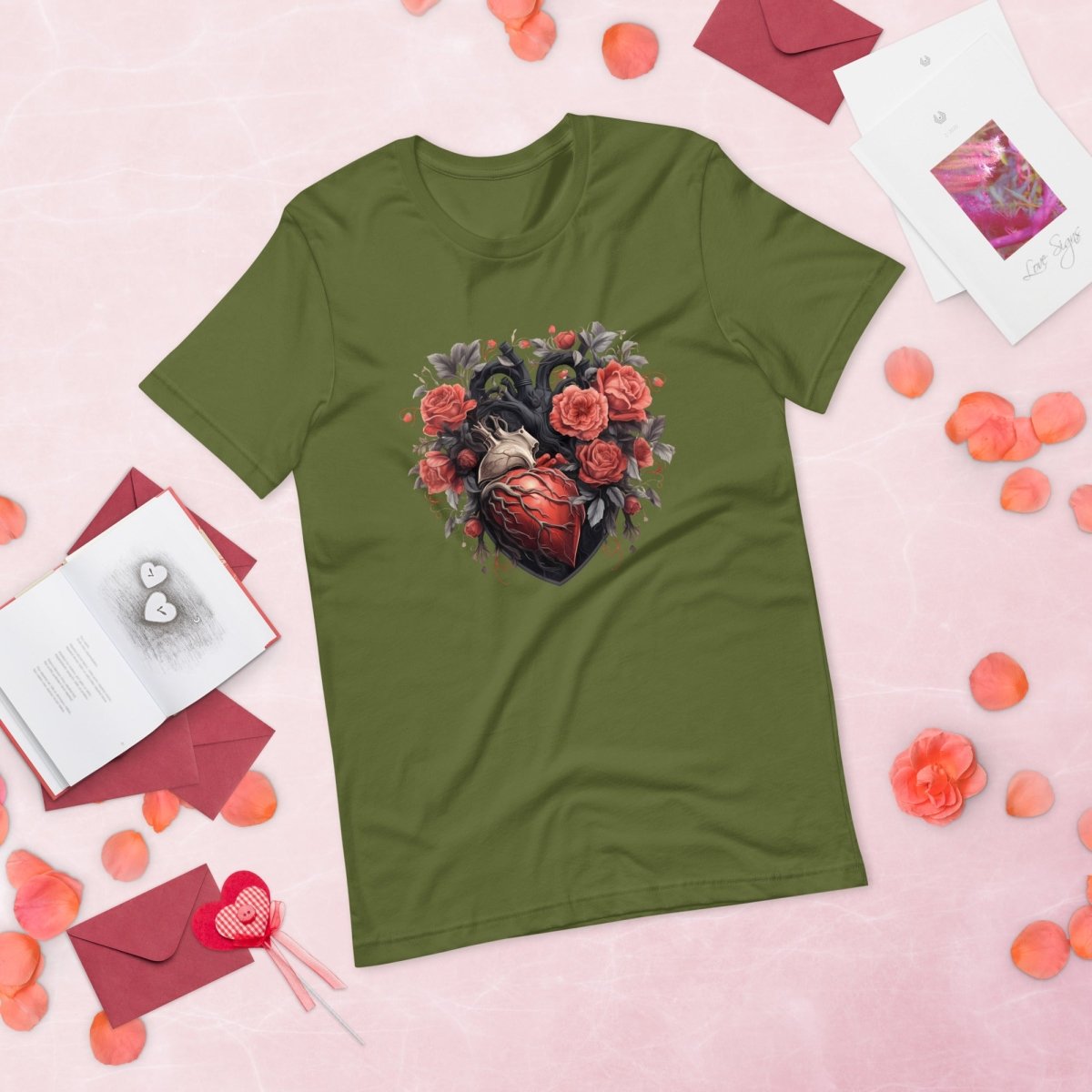 Gothic Heart T-Shirt High Quality Floral Heart Valentines Day Shirt Love Gift for Her Love Tee Gothic Heart Tee Love Shirt Dark Love - Everything Pixel