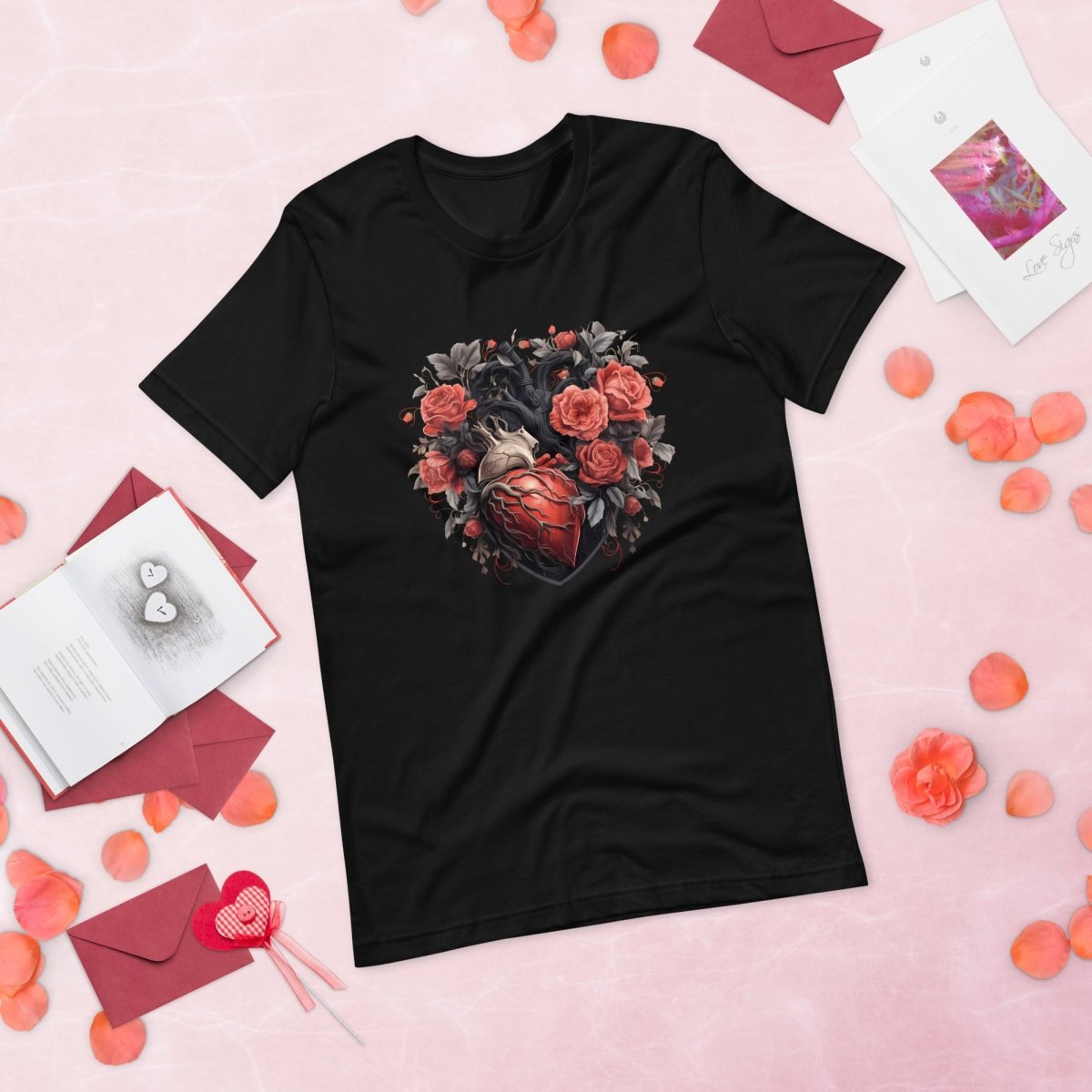Gothic Heart T-Shirt High Quality Floral Heart Valentines Day Shirt Love Gift for Her Love Tee Gothic Heart Tee Love Shirt Dark Love - Everything Pixel