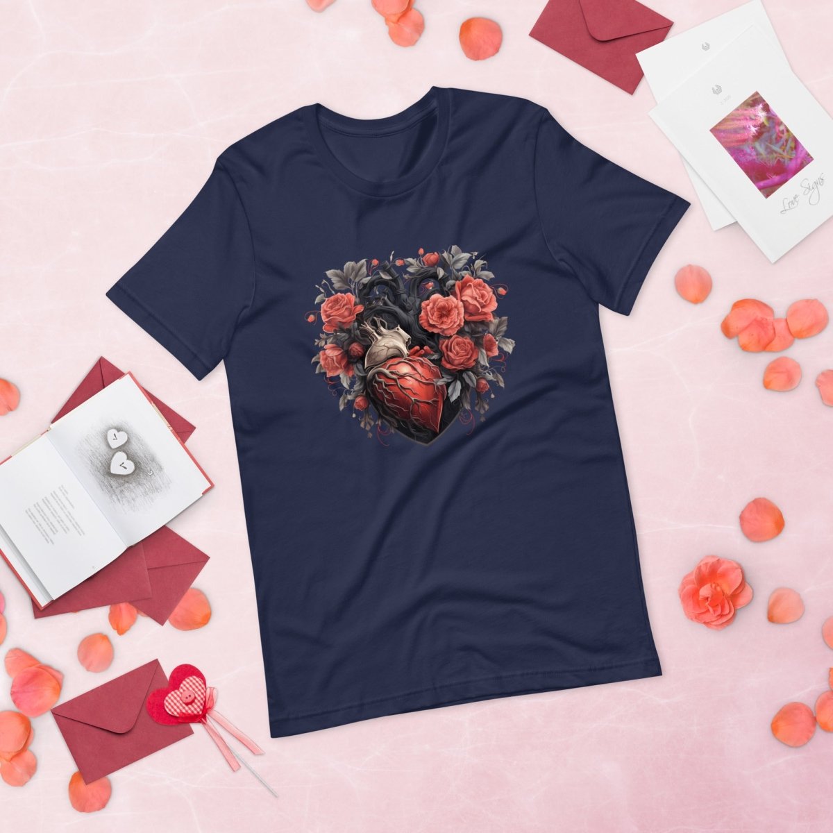 Gothic Heart T-Shirt High Quality Floral Heart Valentines Day Shirt Love Gift for Her Love Tee Gothic Heart Tee Love Shirt Dark Love - Everything Pixel