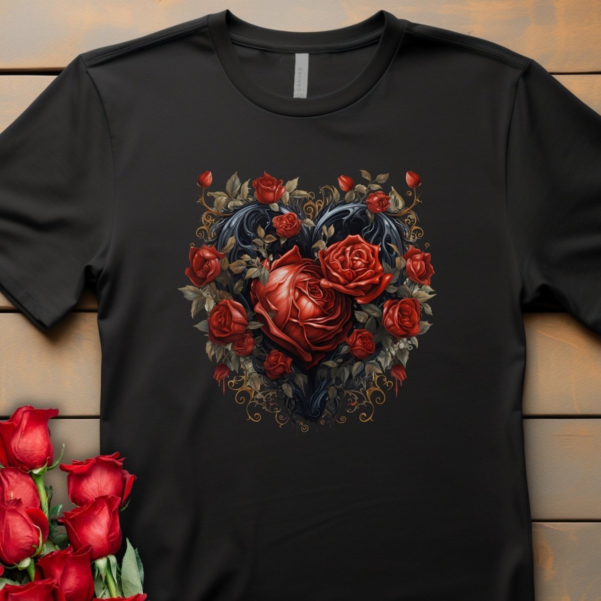 Gothic Heart T-Shirt High Quality Rose Heart Valentines Day Shirt Love Gift for Her Love Tee Gothic Heart Tee Love Shirt Dark Love - Everything Pixel