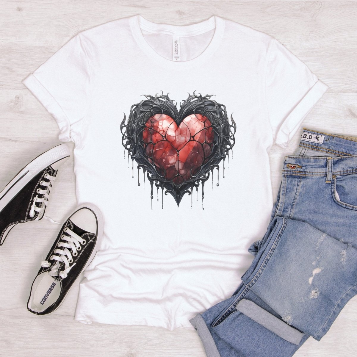 Gothic Metal Heart T-Shirt High Quality Rose Heart Valentines Day Shirt Love Gift for Her Love Tee Gothic Heart Tee Love Shirt Dark Love - Everything Pixel