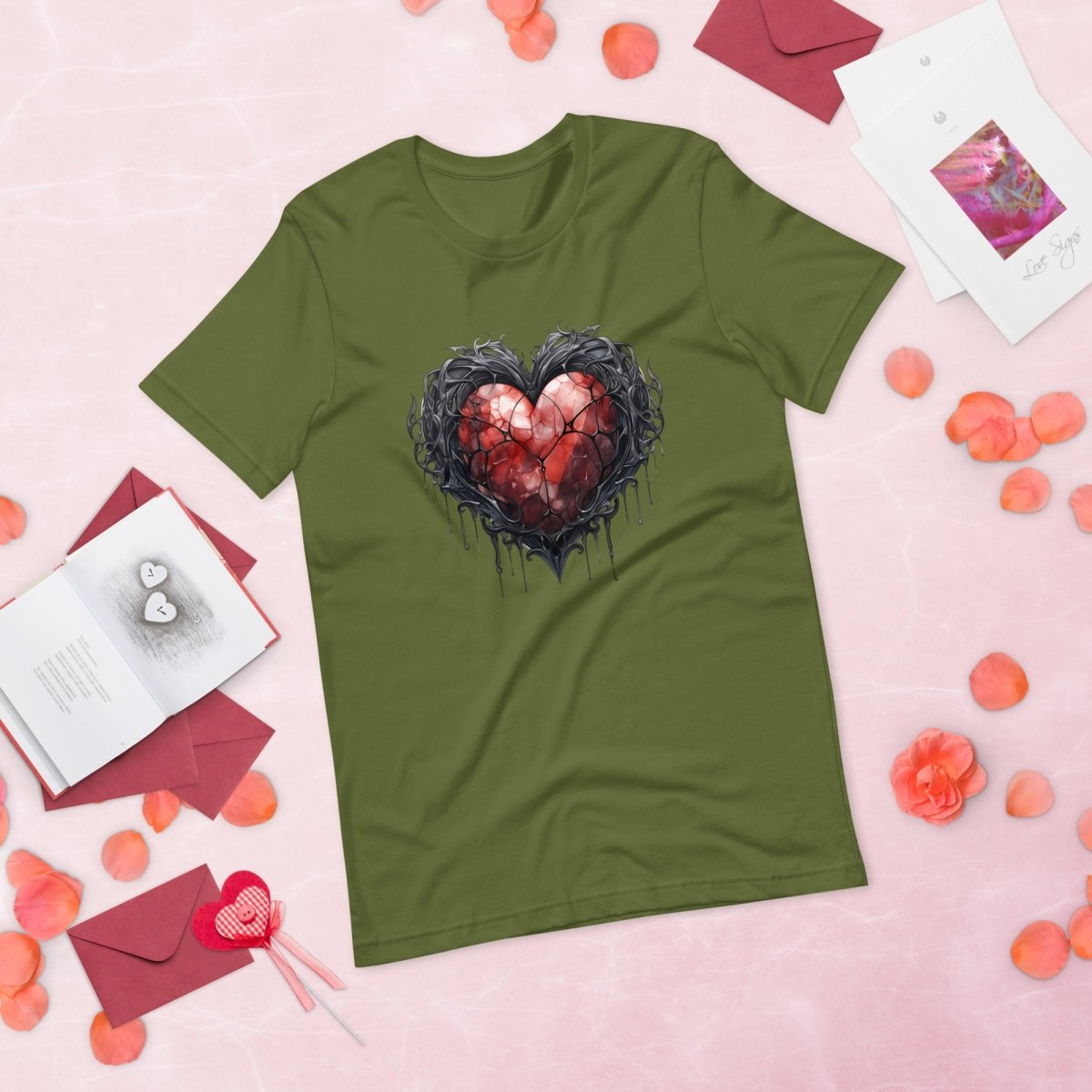 Gothic Metal Heart T-Shirt High Quality Rose Heart Valentines Day Shirt Love Gift for Her Love Tee Gothic Heart Tee Love Shirt Dark Love - Everything Pixel