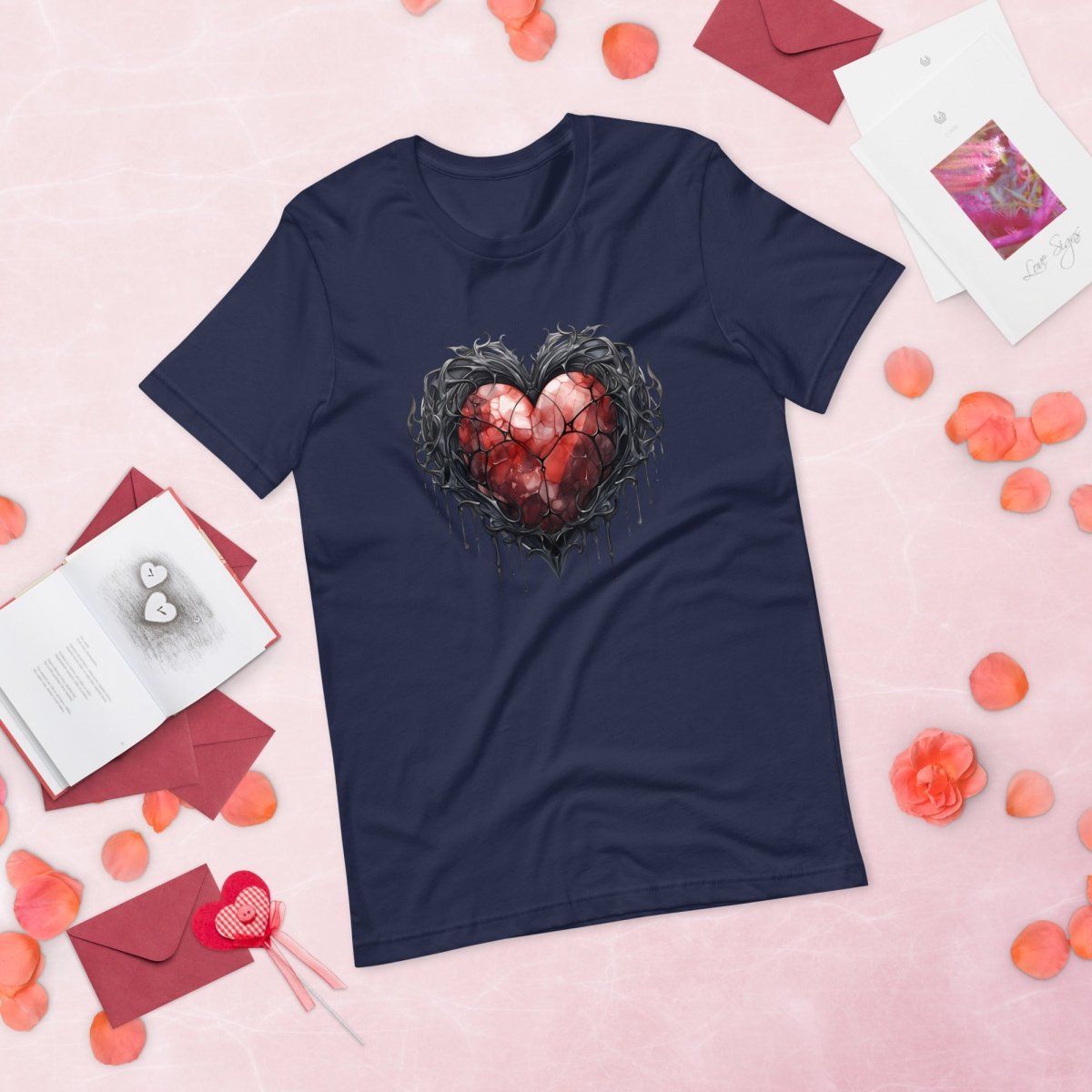 Gothic Metal Heart T-Shirt High Quality Rose Heart Valentines Day Shirt Love Gift for Her Love Tee Gothic Heart Tee Love Shirt Dark Love - Everything Pixel