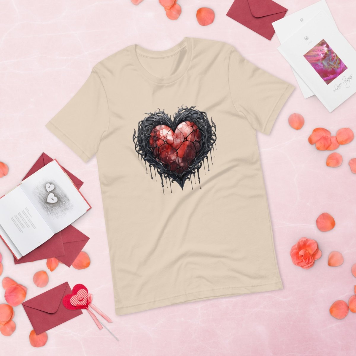Gothic Metal Heart T-Shirt High Quality Rose Heart Valentines Day Shirt Love Gift for Her Love Tee Gothic Heart Tee Love Shirt Dark Love - Everything Pixel