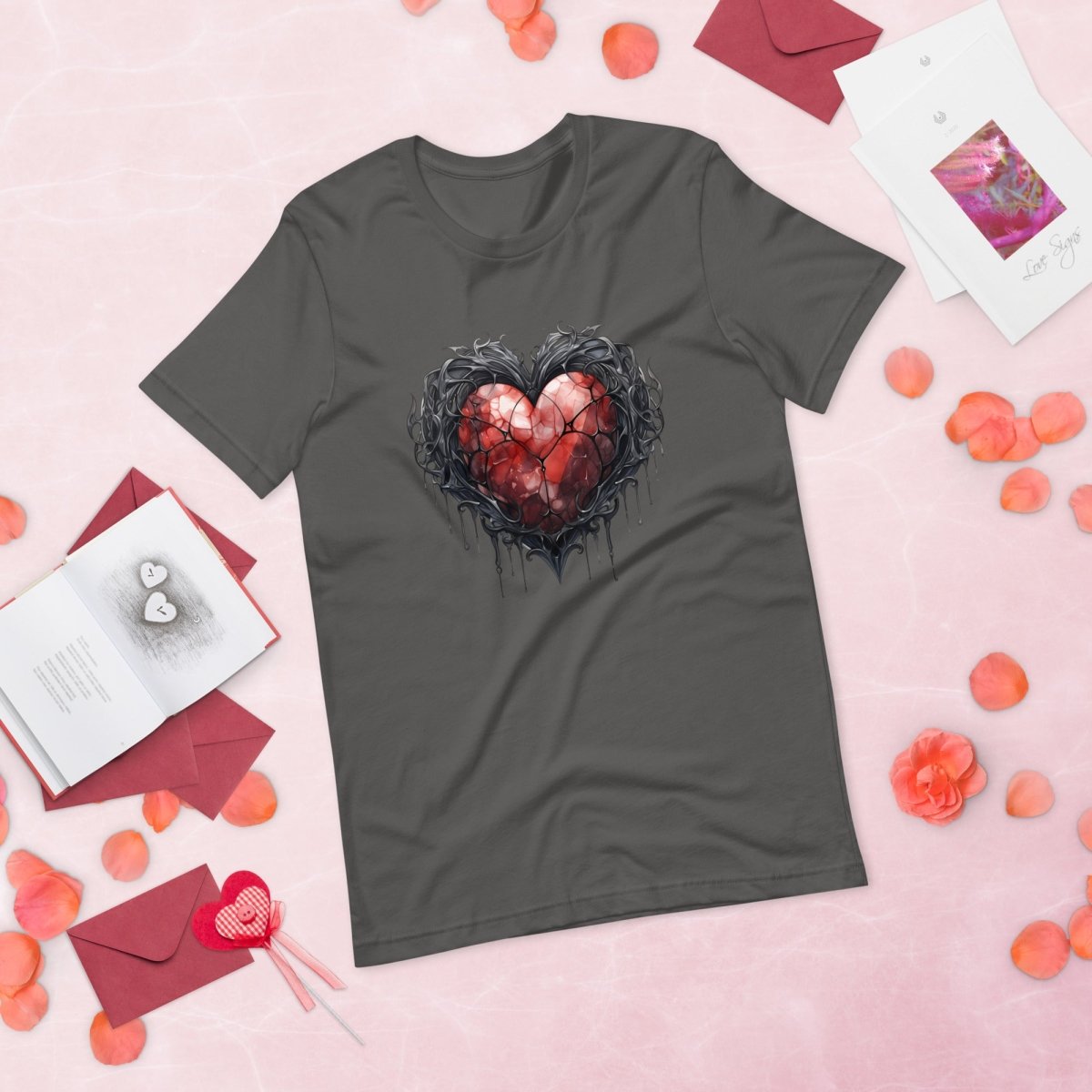 Gothic Metal Heart T-Shirt High Quality Rose Heart Valentines Day Shirt Love Gift for Her Love Tee Gothic Heart Tee Love Shirt Dark Love - Everything Pixel