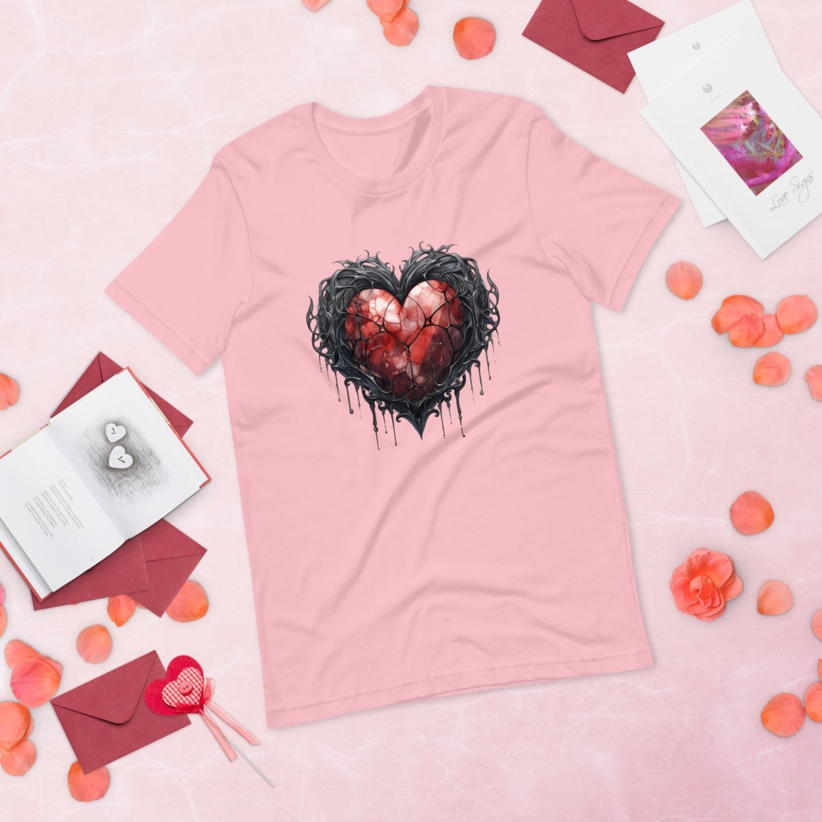Gothic Metal Heart T-Shirt High Quality Rose Heart Valentines Day Shirt Love Gift for Her Love Tee Gothic Heart Tee Love Shirt Dark Love - Everything Pixel