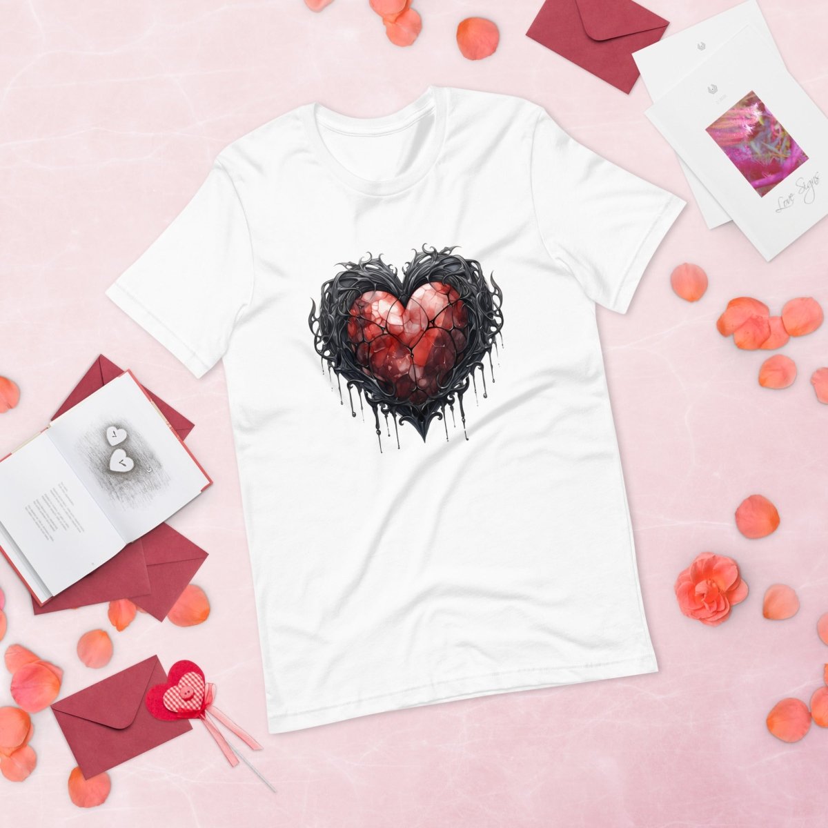 Gothic Metal Heart T-Shirt High Quality Rose Heart Valentines Day Shirt Love Gift for Her Love Tee Gothic Heart Tee Love Shirt Dark Love - Everything Pixel