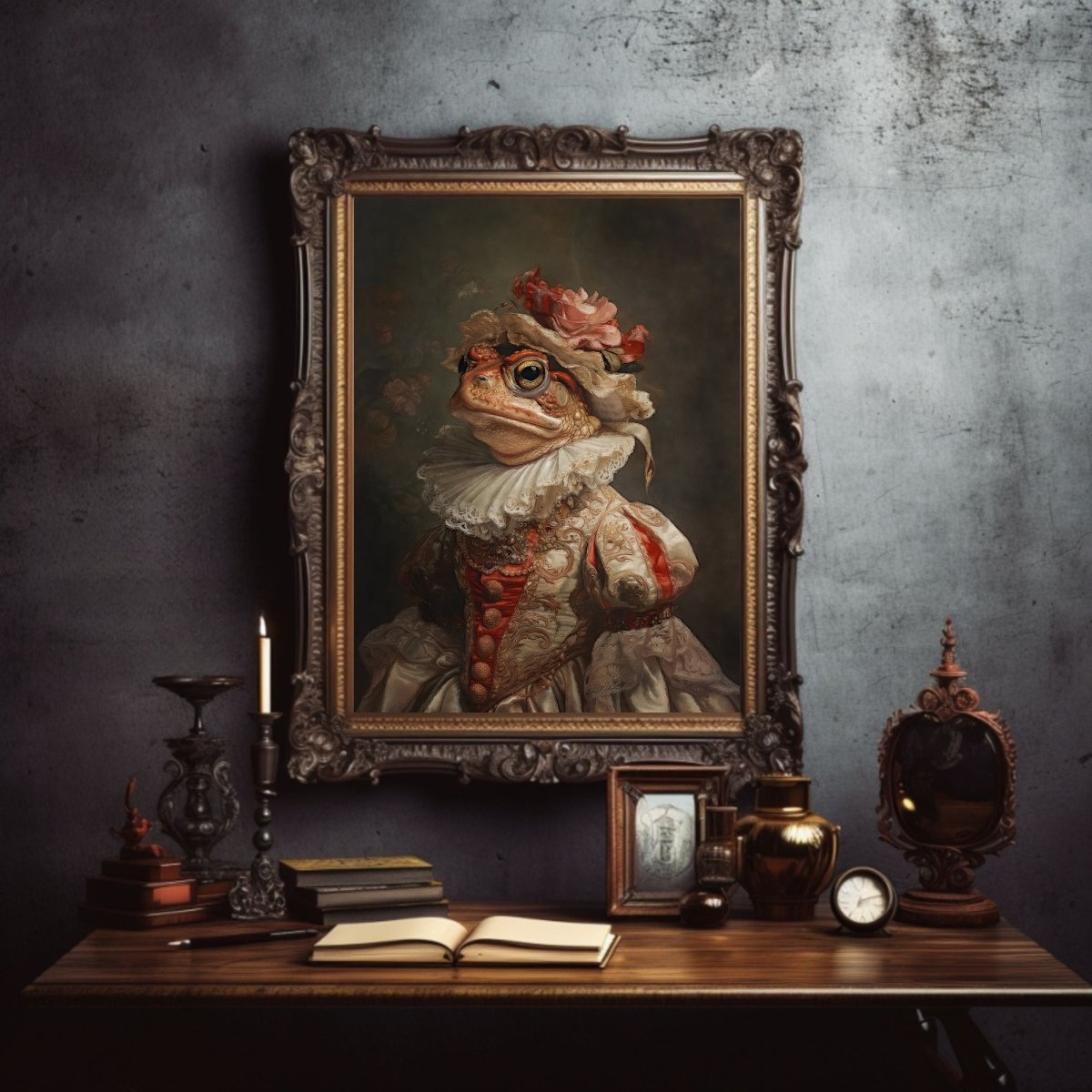 Gothic Royal Toad Baroque Portrait Wall Art Print - Everything Pixel