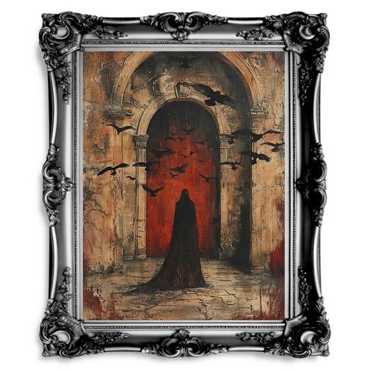 Gothic Stone Portal Wall Art - Raven Fantasy Horror Print - Everything Pixel