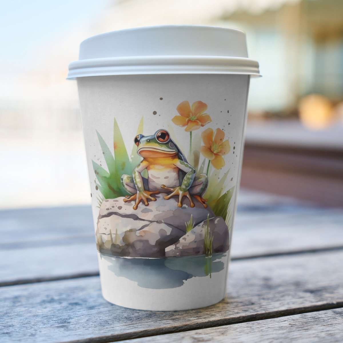 Green Frog on Rock with Flowers PNG Clip Art Bundle for Sublimation Tumbler Card Making Clipart Scrapbook Paper Craft T-Shirt Nursery Art - Everything Pixel